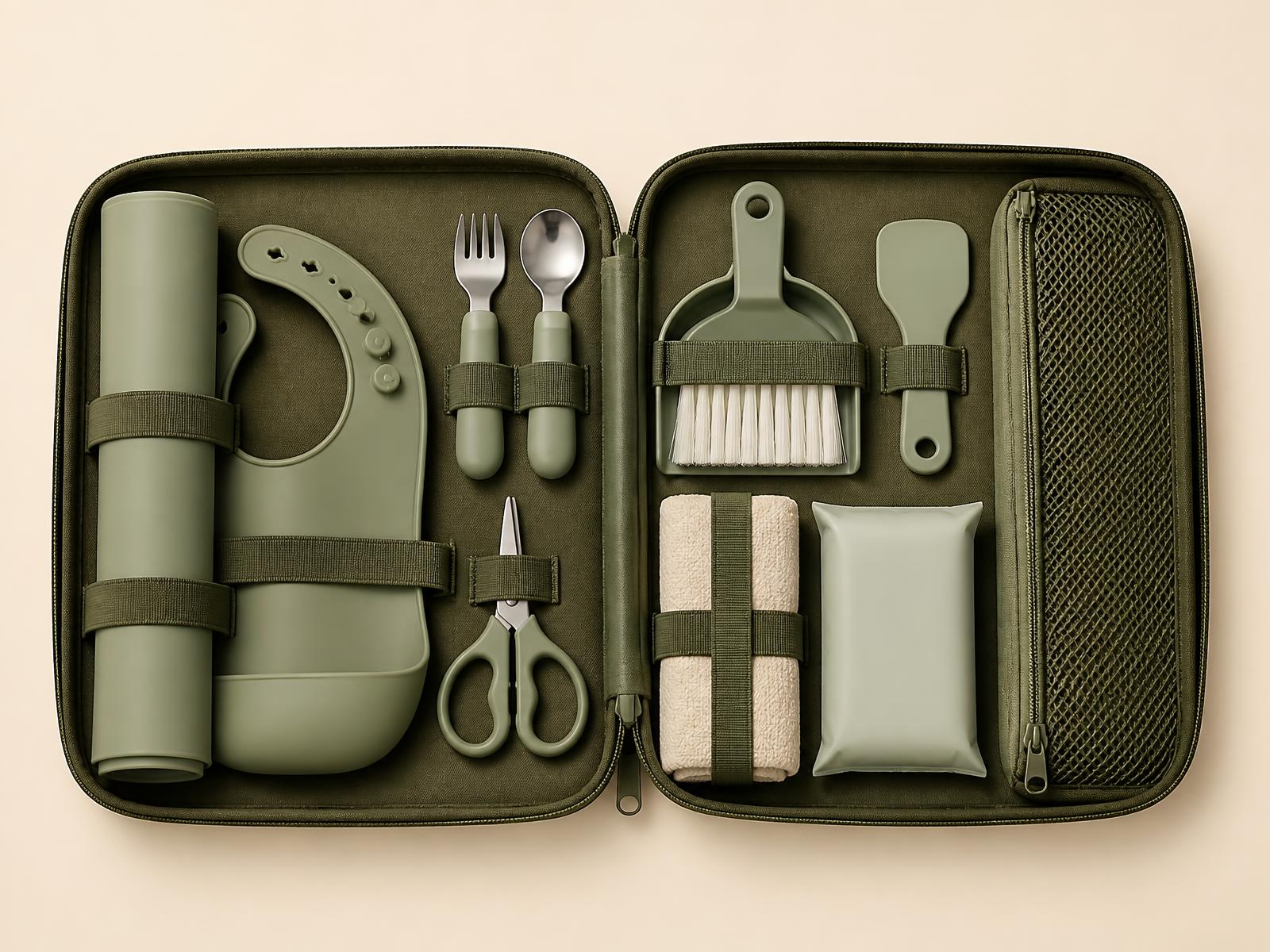Open OUTKIT Restaurant Kit showing organised feeding and clean-up equipment